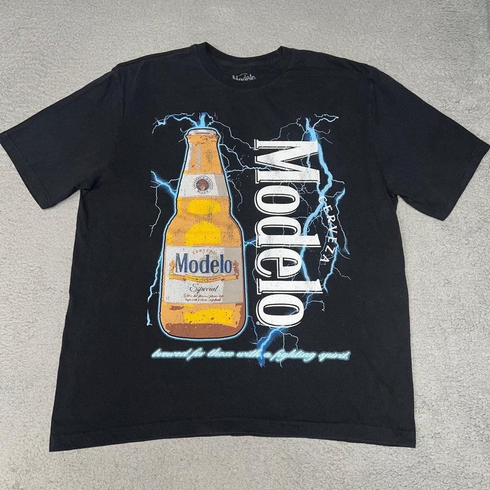 Cerveza Modelo T Shirt Men's Size L Black Especial Brewed Beer Lightning Tee